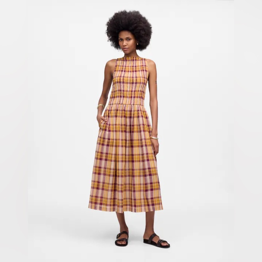 Madewell Plaid Midi Dress - Yellow and Purple